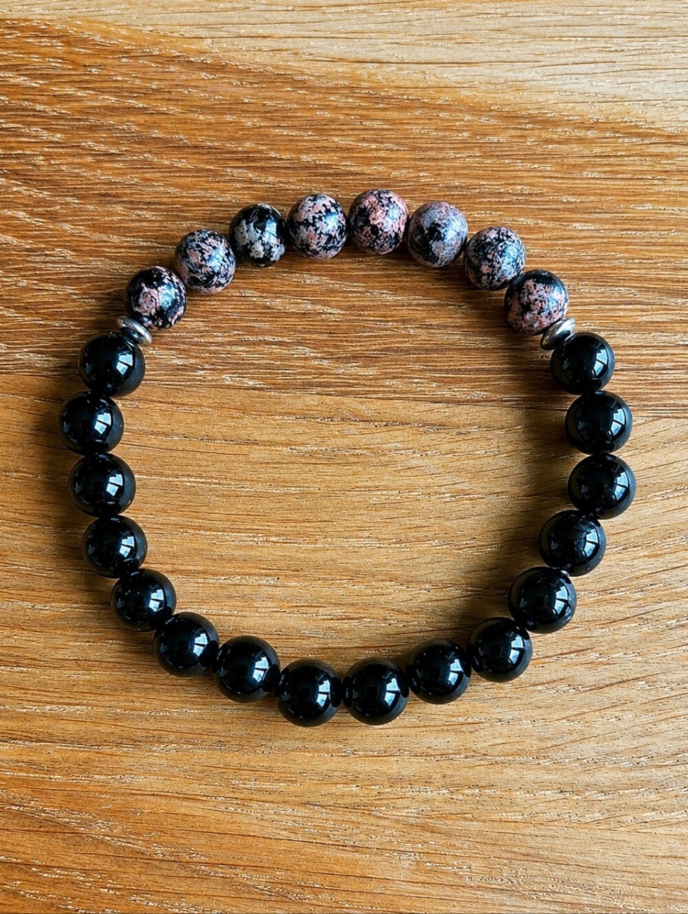 Red Snowflake Obsidian & Black Onyx Beaded Stretch Bracelet | Handmade